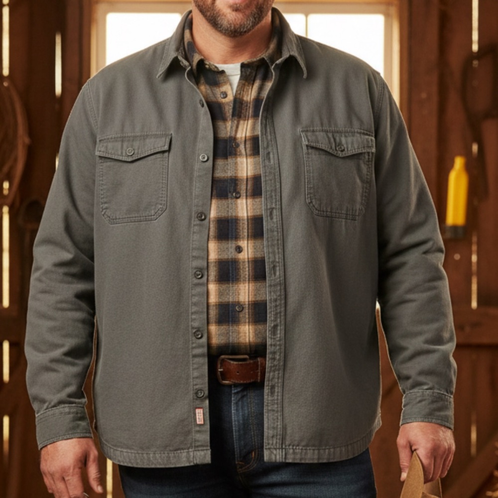 Duluth Trading Co men’s barn Jacket Gray Fleece Lined chore grunge casual sz 3XL